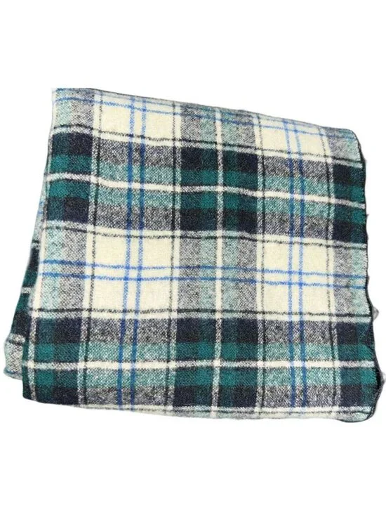 100% Virgin Wool Vintage Men's Black & White Plaid Pendleton Scarf 12" Wide - Picture 3 of 3